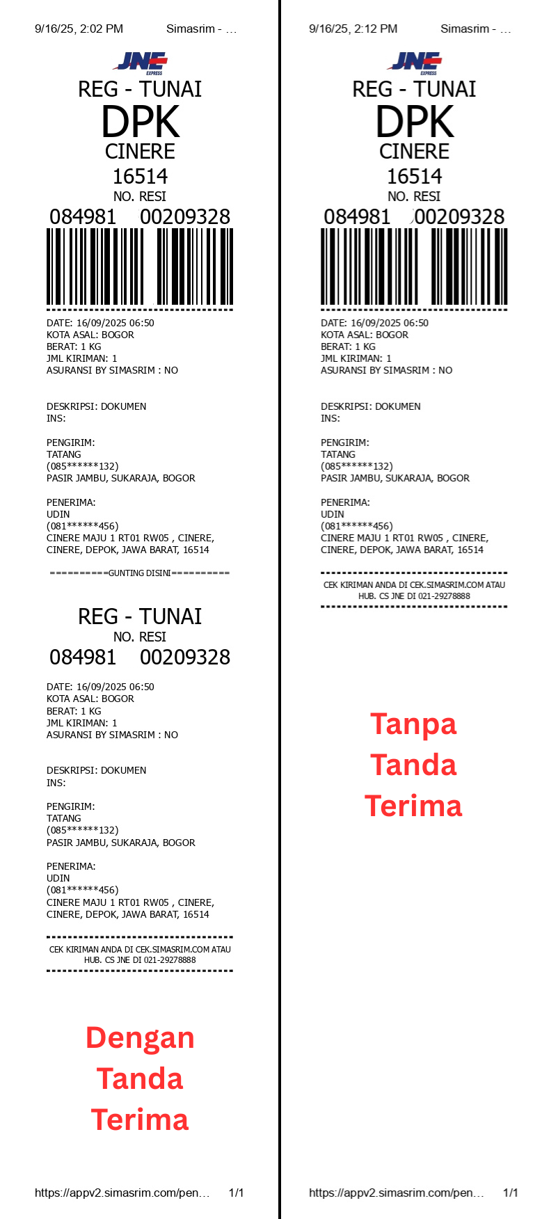 Tampilan Resi