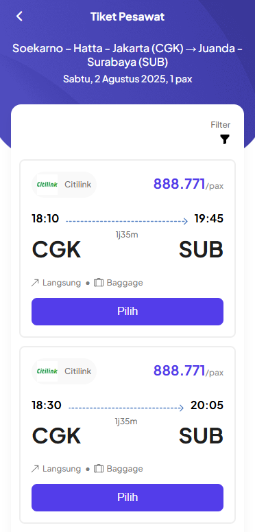 Hasil Pencarian Tiket Pesawat