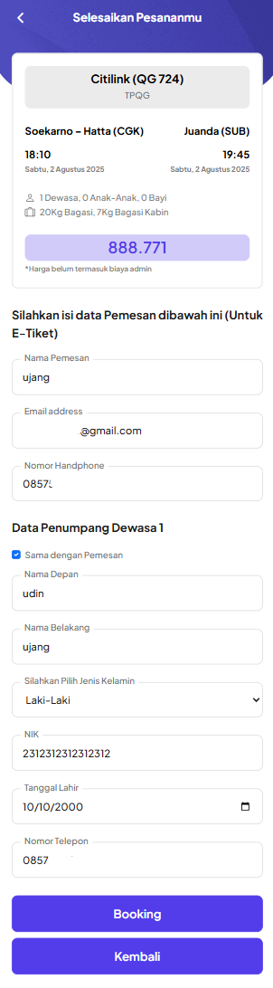 Input Data Penumpang Pesawat